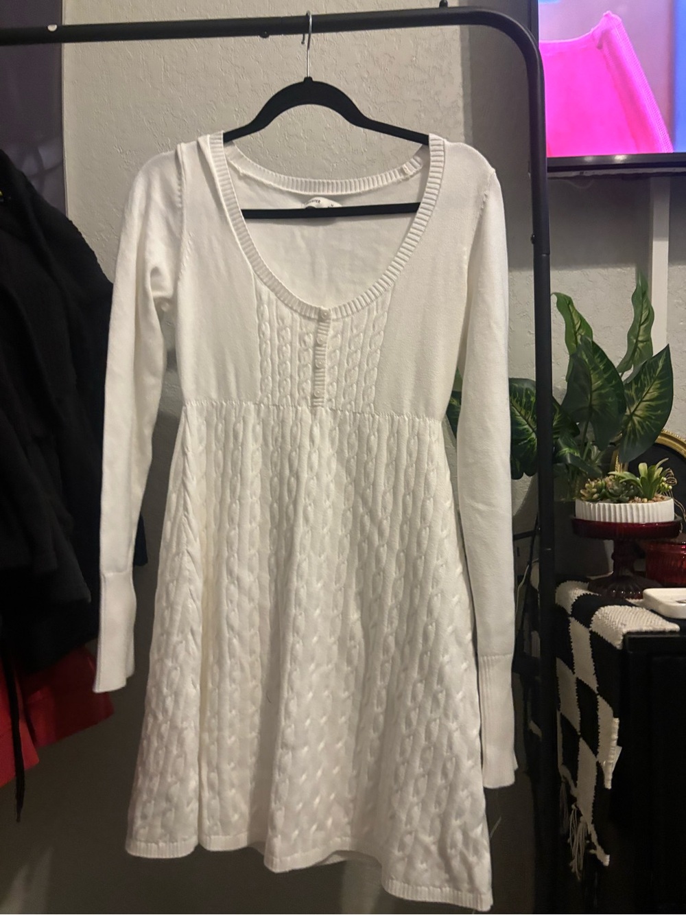 Hollister White Cable-Knit Long-Sleeve Mini Dress